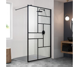 ПЕРЕГОРОДКА ДЛЯ ДУША, ROMSTAL ALTEA, ЧЁРНЫЙ ПРОФИЛЬ, С УЗОРОМ, СТЕКЛО ПРОЗРАЧНОЕ 8 mm, 120x190 cm