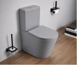 VAS WC STATIV CU REZERVOR SI CAPAC EVOLUTION, ROTUND, EVACUARE LATERALA, GRI MAT, 61.8x38x82.5cm