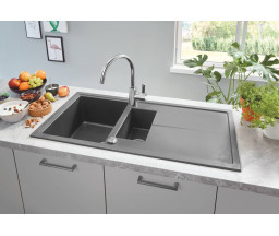 CHIUVETA BUCATARIE GROHE K400, DIN COMPOZIT, CU 1.5 CUVE SI VENTIL, L.100XA.50cm, GRI INCHIS