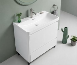 SET MOBILIER BAIE STATIV KRONER MODENA, 2 USI CU SERTAR, LAVOAR INCLUS, ALB LUCIOS, 80,7x46x86,3 cm