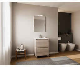 MOBILIER BAIE SAVINI LISBONA 60, STATIV, CU LAVOAR, OGLINDA, APLICA, ROVERE FUMO