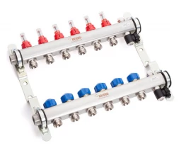 КОЛЛЕКТОР ИЗ НЕРЖАВЕЮЩЕЙ СТАЛИ С РАСХОДОМЕРАМИ REHAU HKV-D AG 1"x3/4", 12 КОНТУРОВ