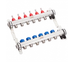 КОЛЛЕКТОР ИЗ НЕРЖАВЕЮЩЕЙ СТАЛИ С РАСХОДОМЕРАМИ REHAU HKV-D AG 1"x3/4", 6 КОНТУРОВ